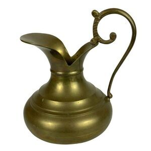 Vintage Ornate Brass Pitcher Ewer With Curved Handle & Pour Spout Decorative